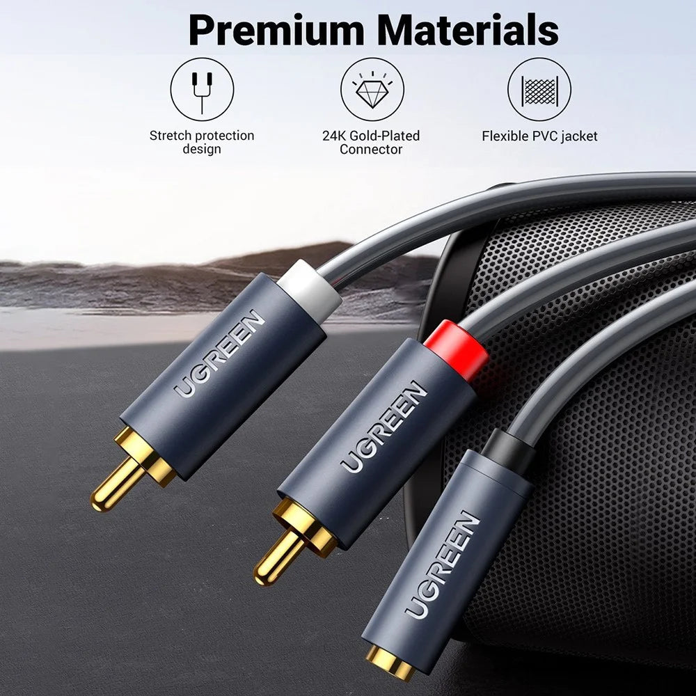 UGREEN 10561 0.25-Meter 3.5mm AUX Female to 2RCA Male Y Splitter AUX Audio Adapter RCA Cord for Smartphones/Speakers/Tablets/HDTV/MP3 Players - 6