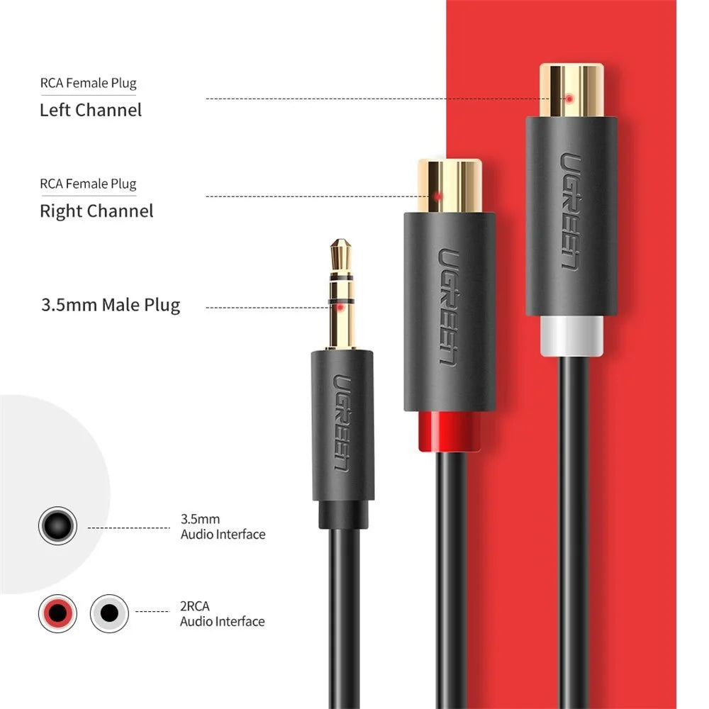 UGREEN 10547 0.25-Meter 3.5mm AUX Male to 2RCA Female RCA Y-Splitter Audio Adapter Connector Cord for Smartphones/Speakers/Tablets/HDTV/MP3 Players - 3
