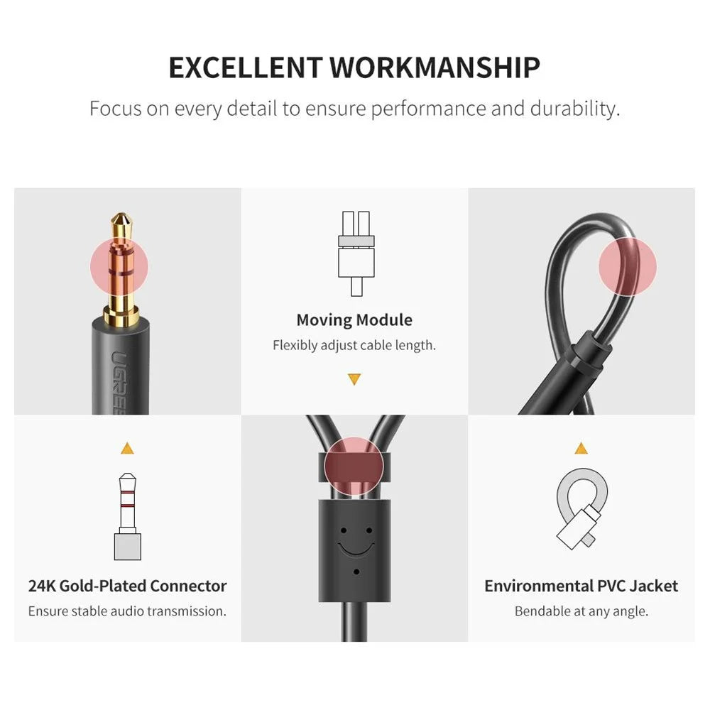 UGREEN 10547 0.25-Meter 3.5mm AUX Male to 2RCA Female RCA Y-Splitter Audio Adapter Connector Cord for Smartphones/Speakers/Tablets/HDTV/MP3 Players - 6
