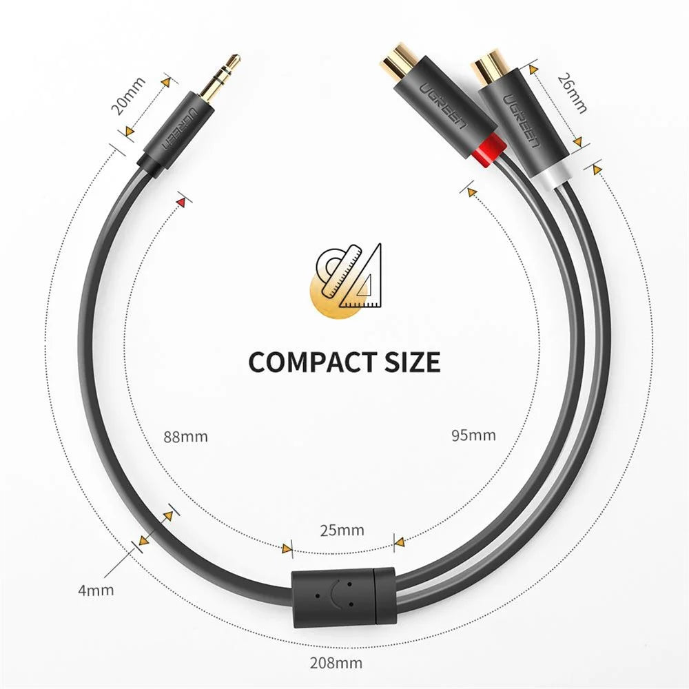 UGREEN 10547 0.25-Meter 3.5mm AUX Male to 2RCA Female RCA Y-Splitter Audio Adapter Connector Cord for Smartphones/Speakers/Tablets/HDTV/MP3 Players - 7
