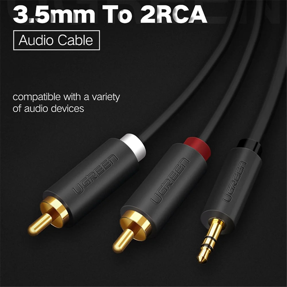 UGREEN 10772 1-Meter 3.5mm Aux to 2RCA Y Splitter Male Audio Cable High Flexible PVC Jacket for Smartphones/Speakers/Tablets/HDTV/MP3 Players - 2