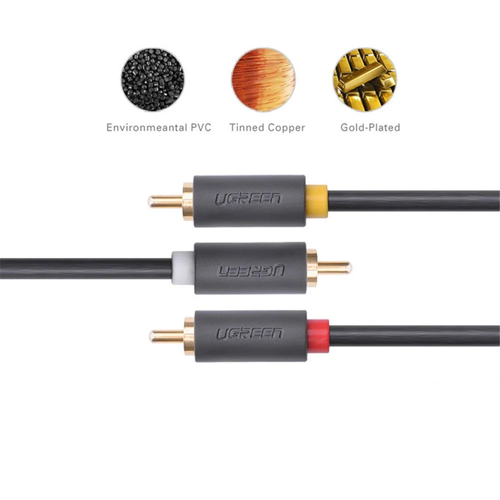 UGREEN 10524 1.5m 3 RCA Male to 3 RCA Male Stereo Audio Cable AUX Cord - 3