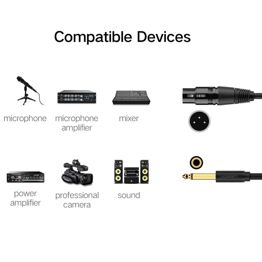 UGREEN 3m For Microphone Speakers Sound Consoles Amplifier 6.35mm TRS to Cannon XLR Audio Cable - 4