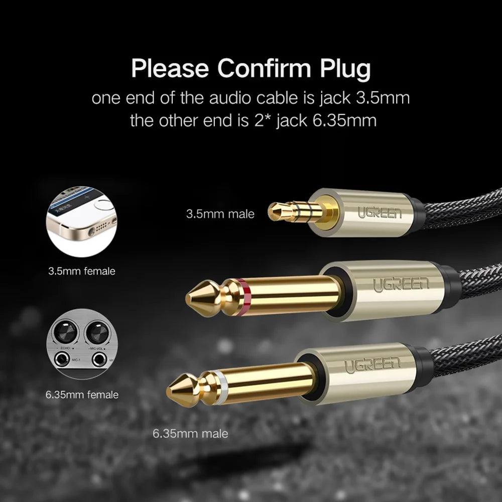 UGREEN 40790 1-Meter 3.5 mm TRS Male to 2 x 6.35 mm to TS Male Audio Cable Splitter for Cellphones/Amplifiers/Home Theater - 7