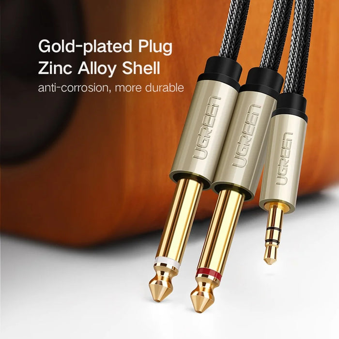 UGREEN 40791 1.5-Meter 3.5mm 1/8" Male TRS to 2 x 6.35mm 1/4" Male TS Stereo Audio Cable Y Splitter for Cellphones/Amplifiers/Home Theater - 6