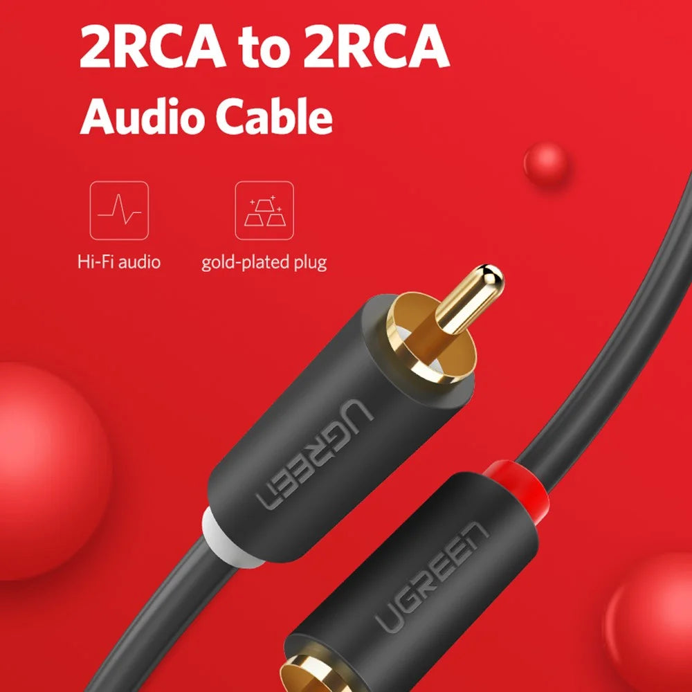 UGREEN 1.5m Gold-Plated RCA Audio Cable 2RCA Male to Male Splitter Audio Cable for Home Theater DVD TV Amplifier CD Soundbox - 2