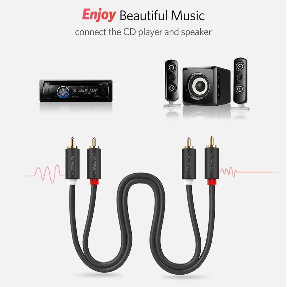 UGREEN 1.5m Gold-Plated RCA Audio Cable 2RCA Male to Male Splitter Audio Cable for Home Theater DVD TV Amplifier CD Soundbox - 4