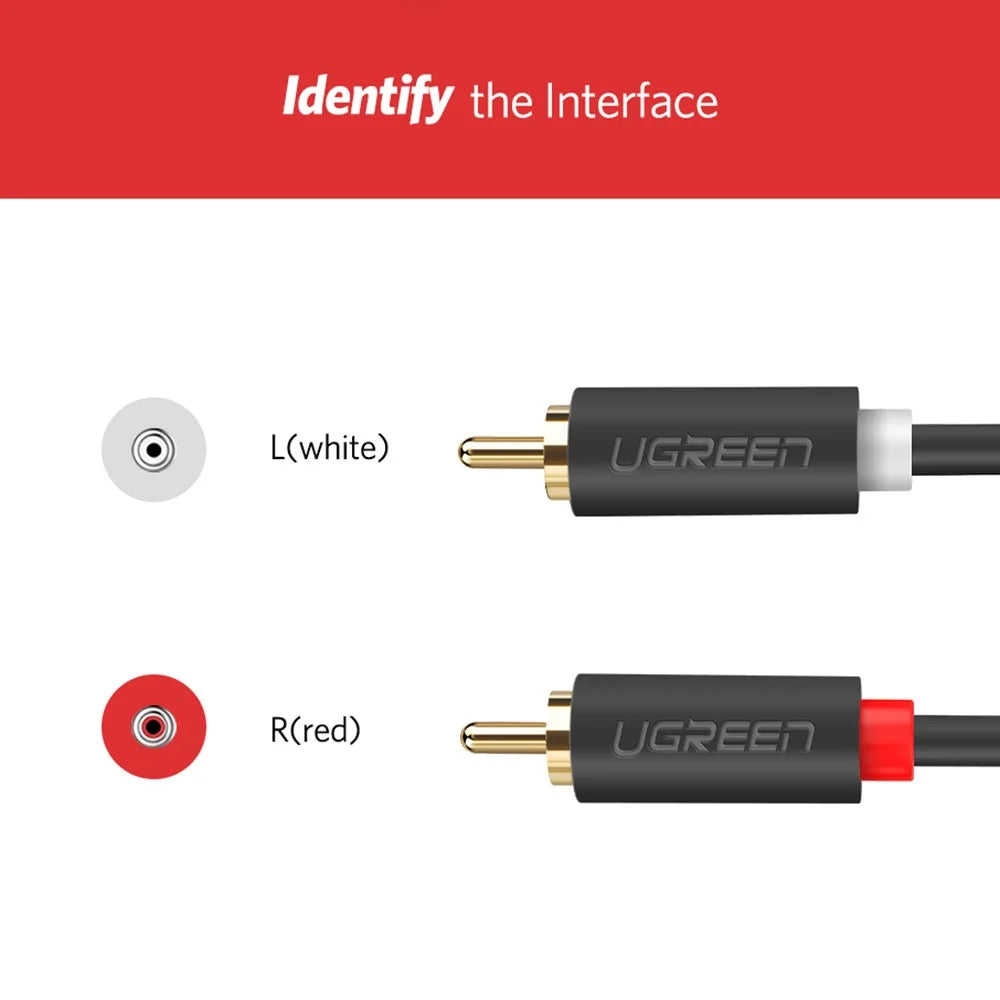 UGREEN 2m RCA Stereo Cable 2 RCA Male to 2RCA Male Stereo Audio Cable for Home Theater HDTV Amplifier Hi-Fi System Audio Cable - 6