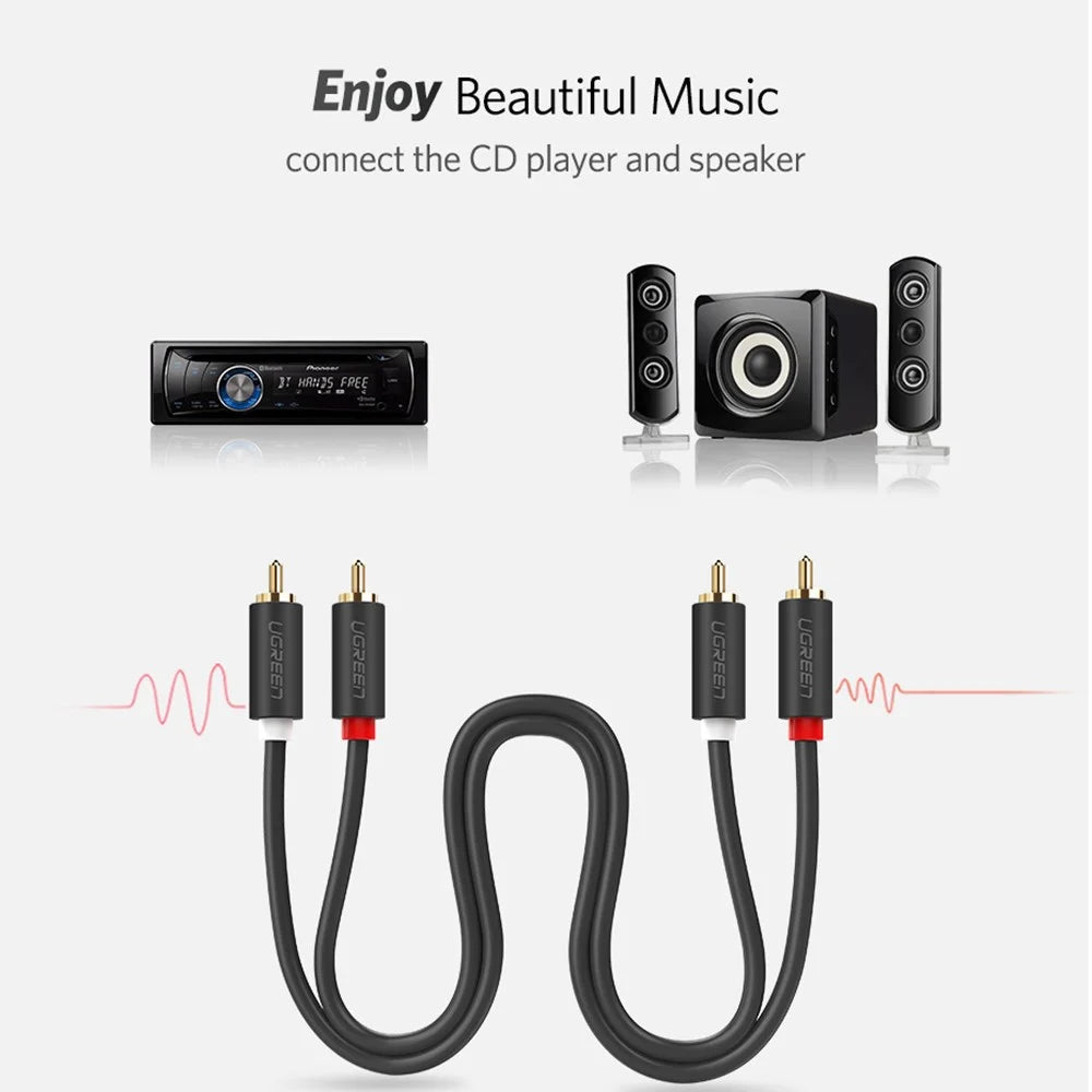 UGREEN 3m 2RCA to 2 RCA Male to Male Double Shielding Audio Cable for Home Theater DVD TV Amplifier CD Soundbox - 3