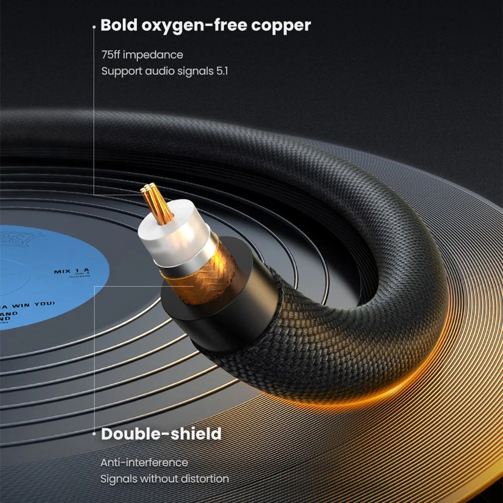 UGREEN 1m Digital Coaxial Audio Cable RCA Male to RCA Male Subwoofer Speaker Cable for DVD/TV/Amplifier - 3