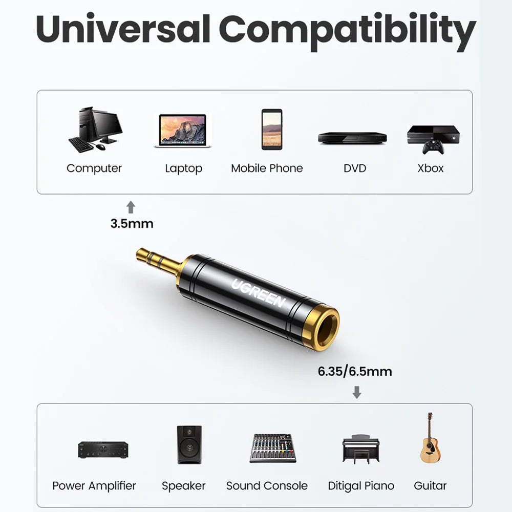 UGREEN 3.5mm Male to 6.5mm 1/4" Female Adapter for Mobile Phone PC Notebook Stereo Speaker Audio Adapter Converter - 3