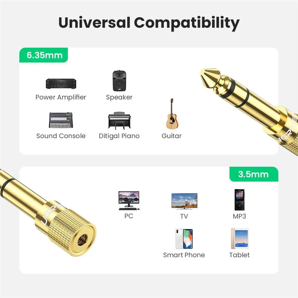 UGREEN 6.35mm Male to 3.5mm Female Headphone Audio Adapter Amplifier Mixer Guitar Piano Stereo System 6.5mm Converter - 2