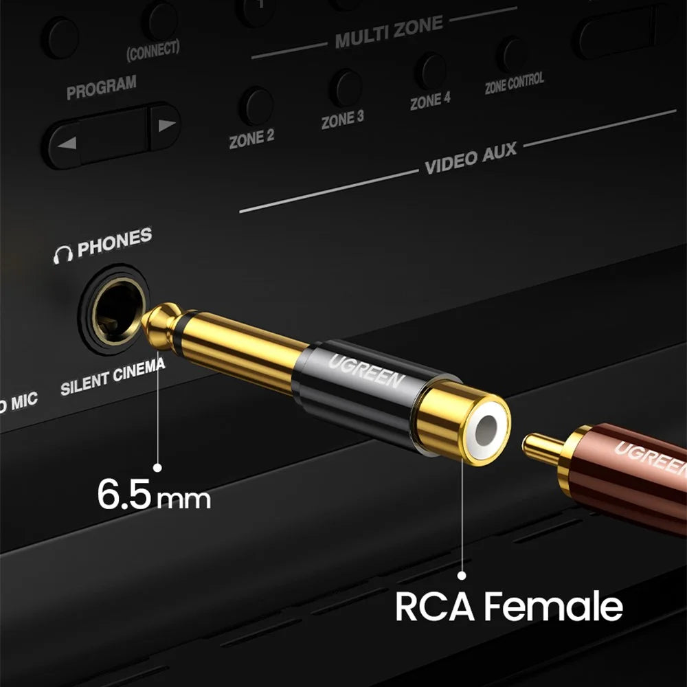UGREEN 6.35mm 1/4" Male Mono Plug to RCA Female 6.5mm Jack Audio Stereo Adapter Connector Sound Mixer Converter - 6