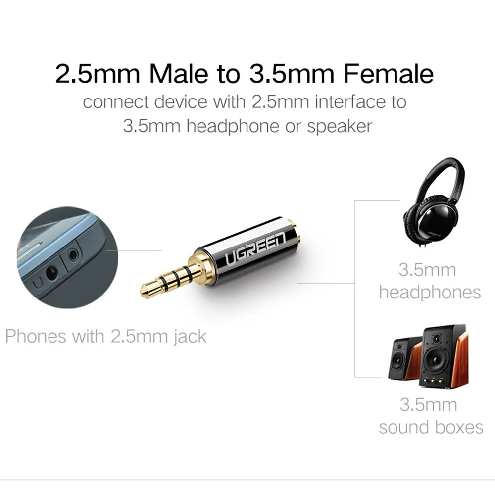 UGREEN 2.5mm Male to 3.5mm Female Stereo Audio Headphone Jack Converter Gold Plated Audio Adapter - 2