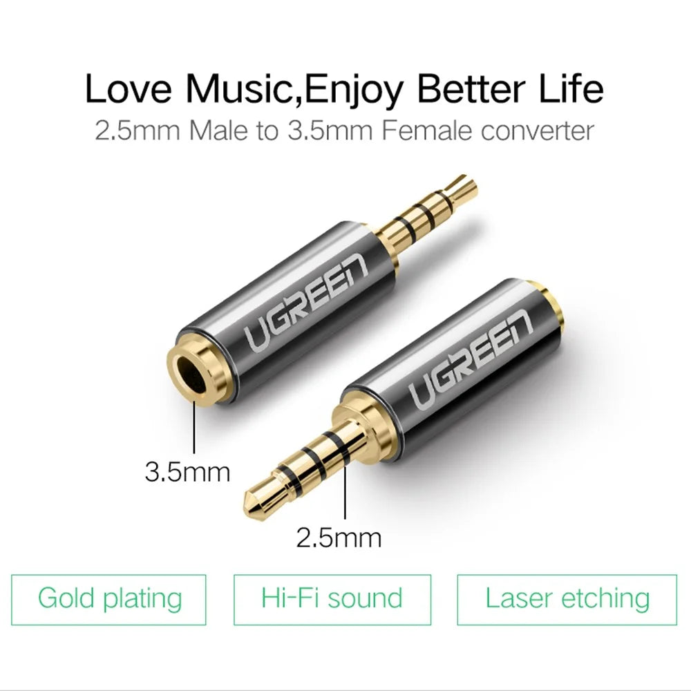 UGREEN 2.5mm Male to 3.5mm Female Stereo Audio Headphone Jack Converter Gold Plated Audio Adapter - 7