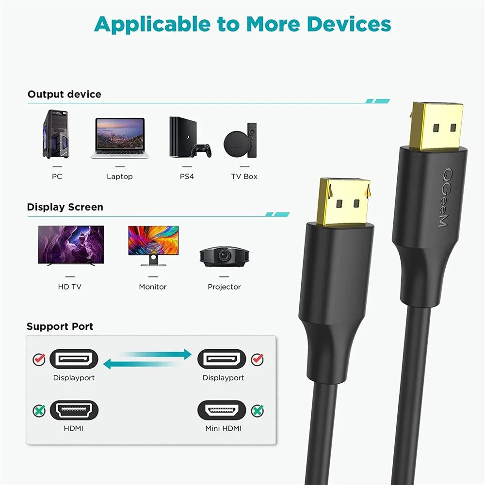 QGEEM QG-HD16 1.8m DP to DP Cable 4K/60Hz HD Video DisplayPort 1.2 Adapter Cable for HDTV Monitor Projector - 6