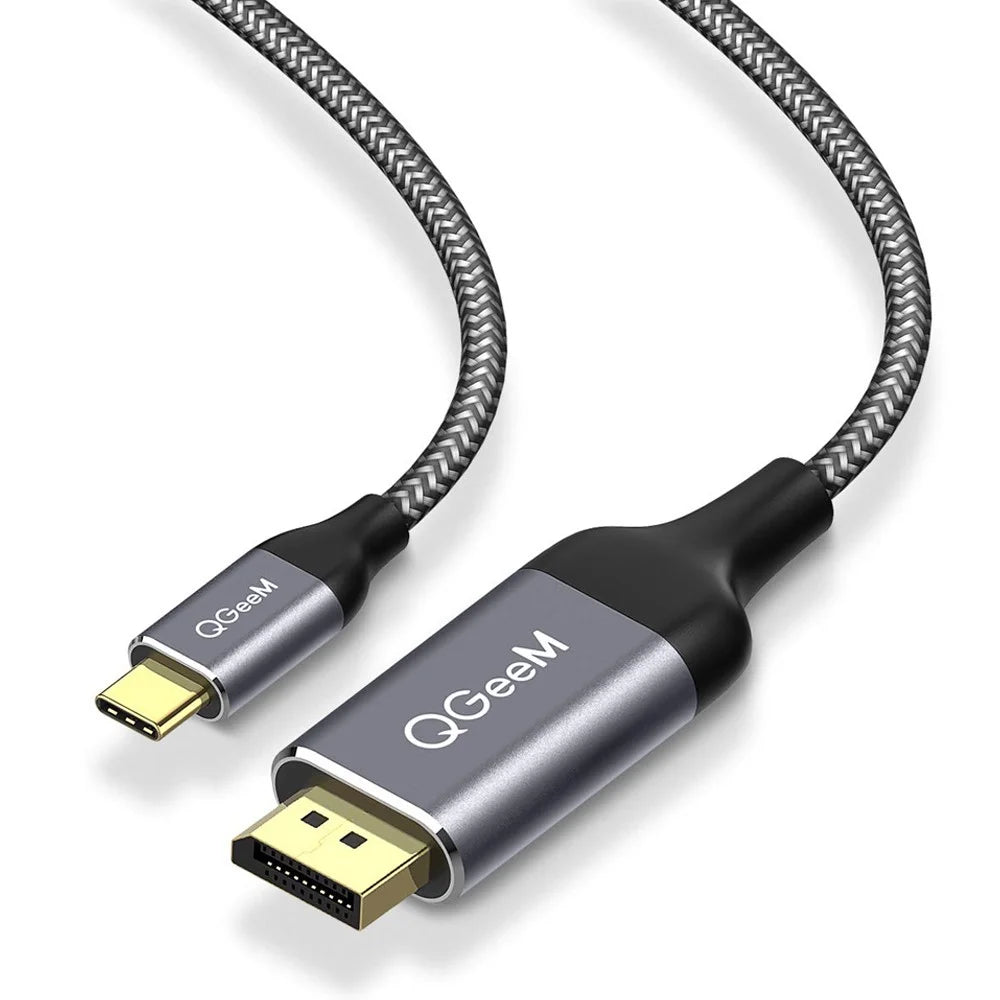QGEEM QG-UA13-12 Type-C Male to DP Male Adapter Nylon Braided USB-C to DP Converter Cable 4K/60Hz for Mobile Phones Computers 1.2m - 1