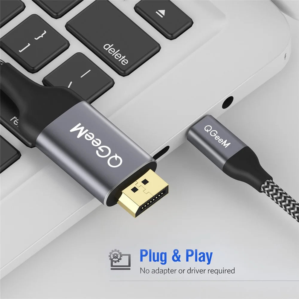 QGEEM QG-UA13-12 Type-C Male to DP Male Adapter Nylon Braided USB-C to DP Converter Cable 4K/60Hz for Mobile Phones Computers 1.2m - 2