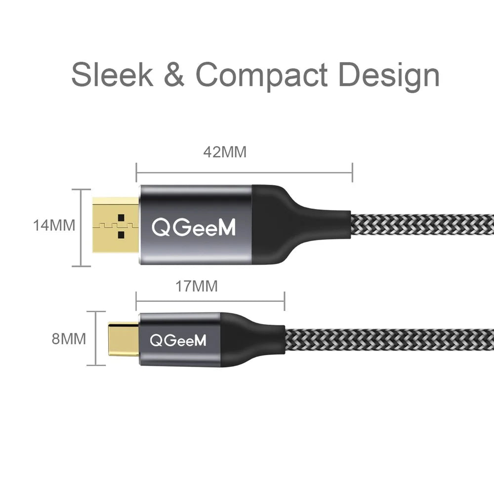 QGEEM QG-UA13-12 Type-C Male to DP Male Adapter Nylon Braided USB-C to DP Converter Cable 4K/60Hz for Mobile Phones Computers 1.2m - 7
