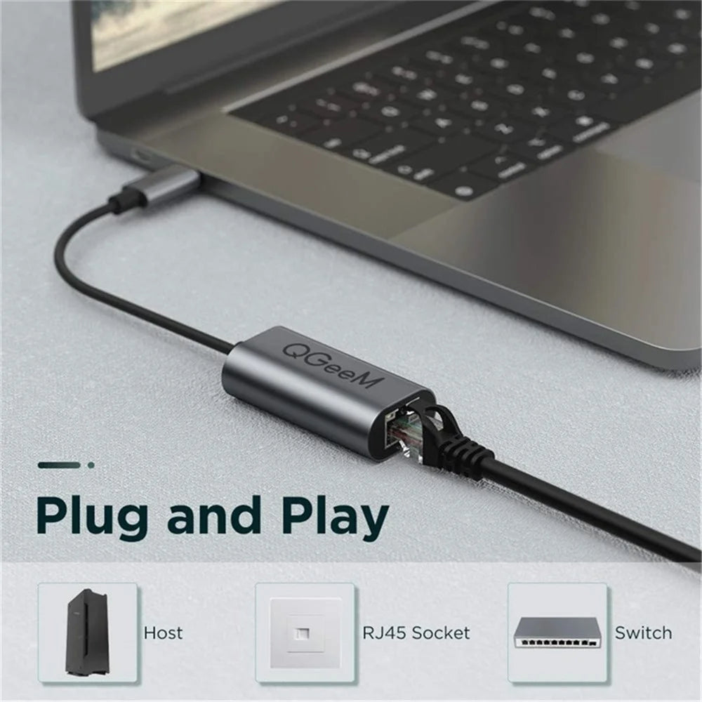 QGEEM UA05-A USB 3.0 to Gigabit Ethernet Adapter USB to RJ45 LAN Wired Converter Compatible with Nintendo Switch Wii MacBook All USB Devices - 2