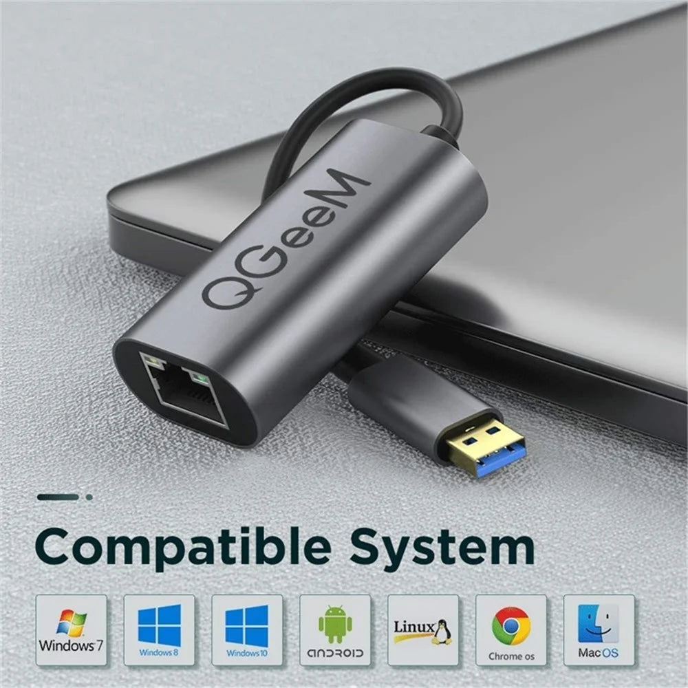 QGEEM UA05-A USB 3.0 to Gigabit Ethernet Adapter USB to RJ45 LAN Wired Converter Compatible with Nintendo Switch Wii MacBook All USB Devices - 3