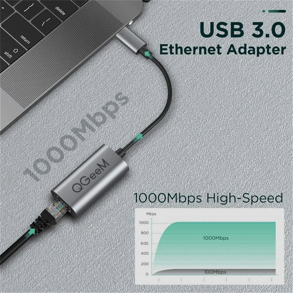 QGEEM UA05-A USB 3.0 to Gigabit Ethernet Adapter USB to RJ45 LAN Wired Converter Compatible with Nintendo Switch Wii MacBook All USB Devices - 6