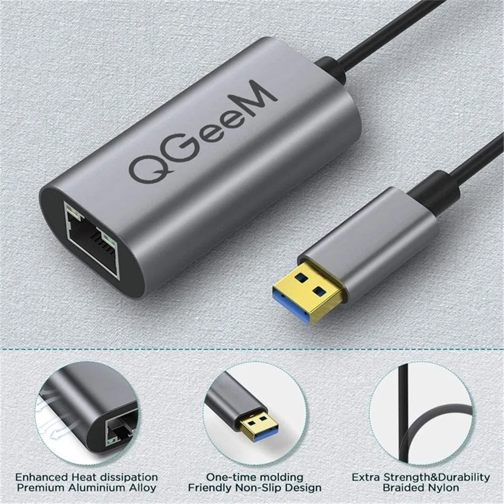 QGEEM UA05-A USB 3.0 to Gigabit Ethernet Adapter USB to RJ45 LAN Wired Converter Compatible with Nintendo Switch Wii MacBook All USB Devices - 7