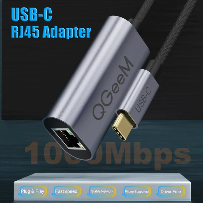 QGEEM UA05 USB-C to RJ45 Ethernet 1000Mbps LAN Network Adapter Cable for MacBook - 2