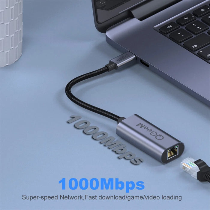 QGEEM UA05 USB-C to RJ45 Ethernet 1000Mbps LAN Network Adapter Cable for MacBook - 3