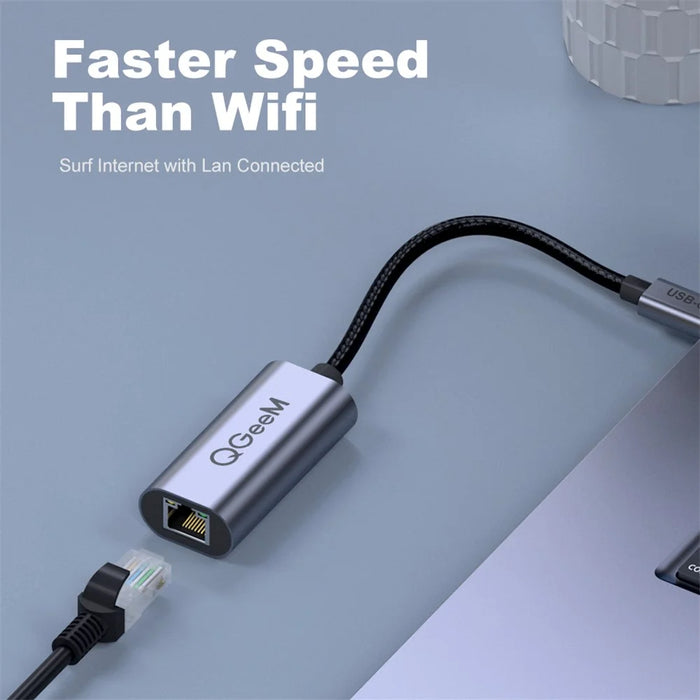 QGEEM UA05 USB-C to RJ45 Ethernet 1000Mbps LAN Network Adapter Cable for MacBook - 4