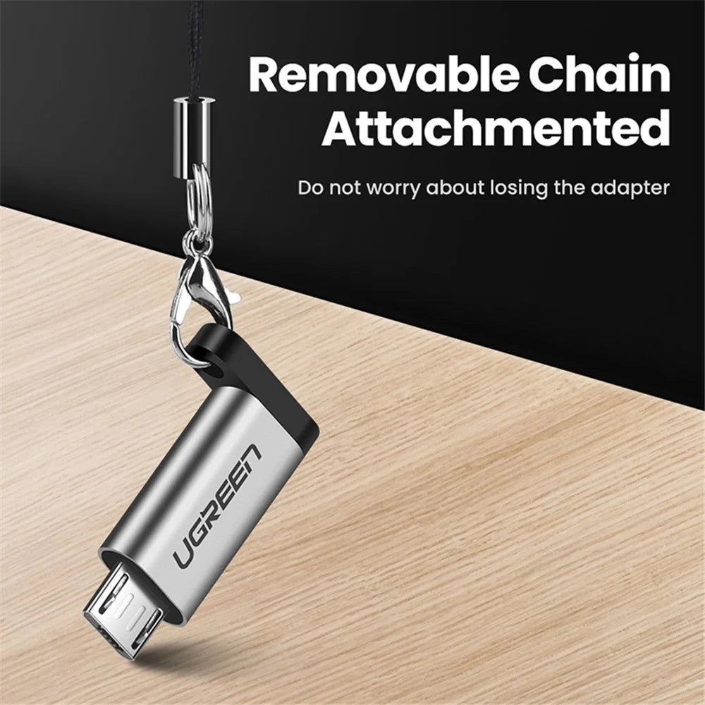 UGREEN 50590 Mini Micro USB Male to Type-C Female Adapter Portable Type-C Converter with Chain for Mobile Phones Tablets Laptops - 6