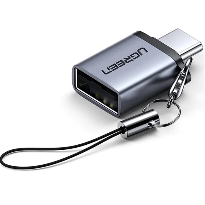UGREEN US270 Type-C Male to USB3.0 Adapter Aluminum Shell Mini USB-C Converter with Lanyard - Grey - 1