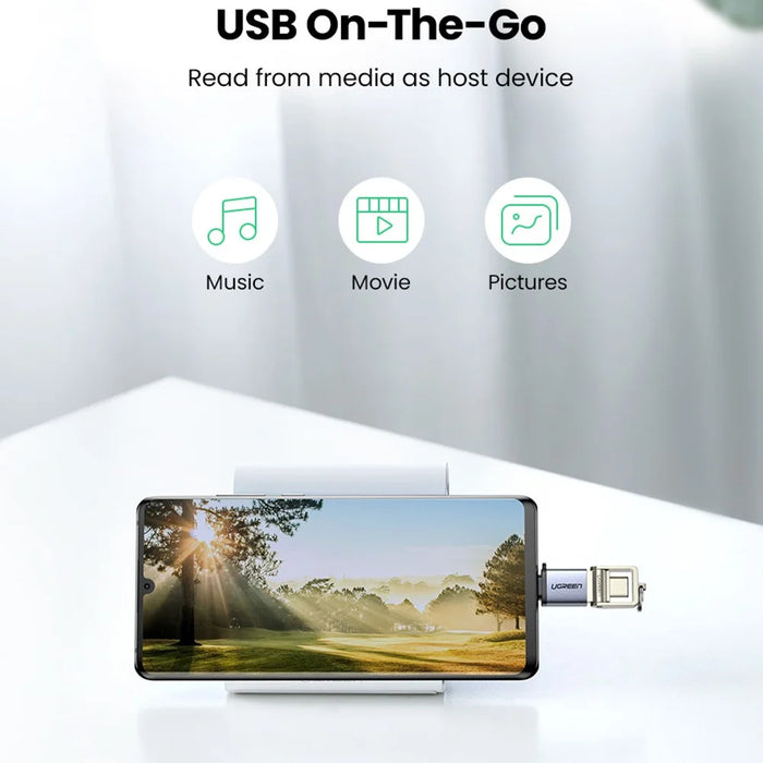 UGREEN US270 Type-C Male to USB3.0 Adapter Aluminum Shell Mini USB-C Converter with Lanyard - Grey - 4