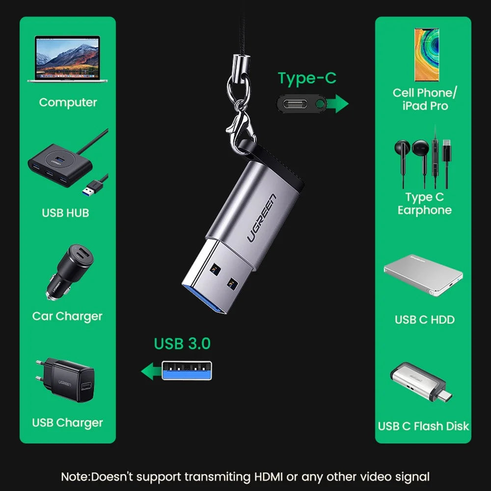 UGREEN US276 USB 3.0 Male to Type-C Female Adapter Mini Potable USB 3.0 Converter for Laptop Samsung Xiaomi 10 Headphones - 4