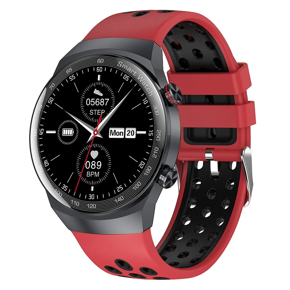 AK26 Fashionable Bluetooth-compatible Smart Watch Sports Modes Body Blood Pressure Sleeping Monitoring Steel Band Smart Bracelet (Silicone Strap) - Black/Red - 1