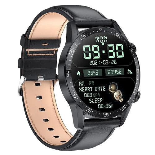 H10 1.3 inch 1.3 inch Smart Bluetooth-compatible Watch Heart Rate Blood Pressure Monitoring Health Bracelet IP68 Waterproof Sports Watch - Black Leather Strap - 1