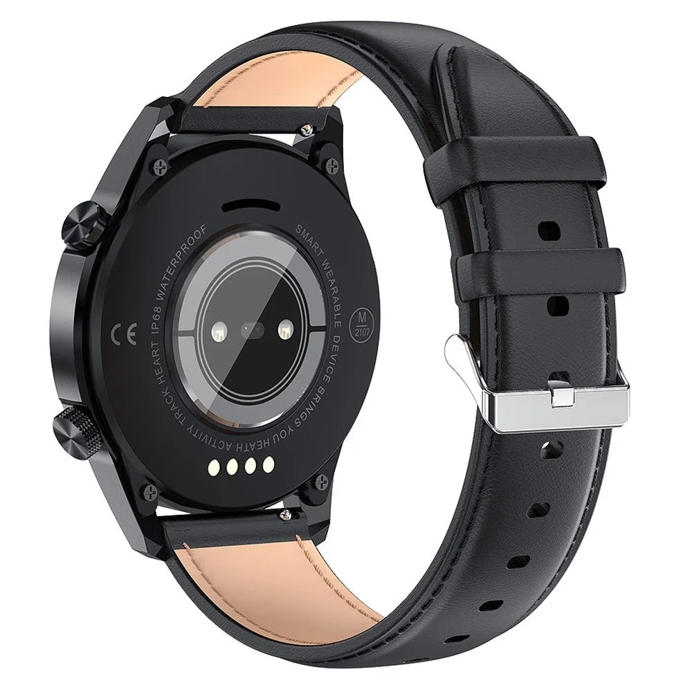 H10 1.3 inch 1.3 inch Smart Bluetooth-compatible Watch Heart Rate Blood Pressure Monitoring Health Bracelet IP68 Waterproof Sports Watch - Black Leather Strap - 2
