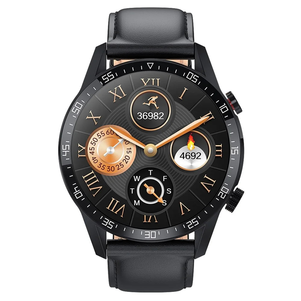H10 1.3 inch 1.3 inch Smart Bluetooth-compatible Watch Heart Rate Blood Pressure Monitoring Health Bracelet IP68 Waterproof Sports Watch - Black Leather Strap - 3