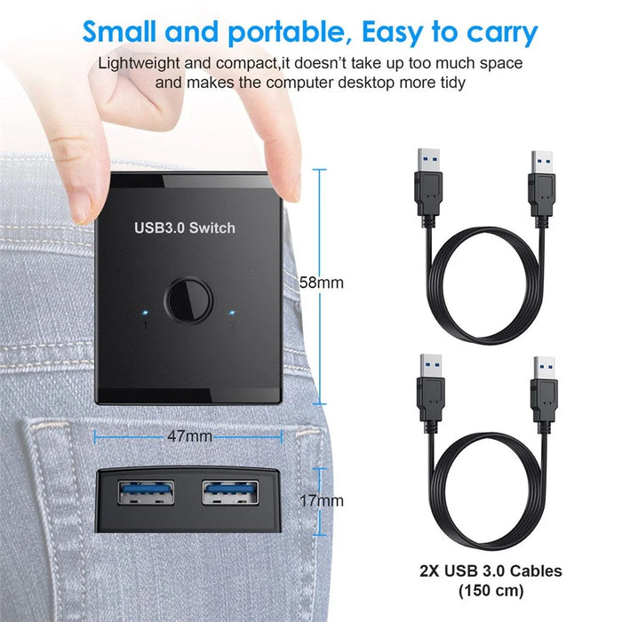 U3-014 KVM USB 3.0 Bidirectional Switch Selector 2 to 1 Sharing or 1 to 2 Hub for Keyboard Mouse Scanner Printer - 2