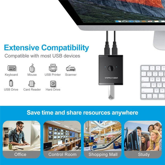 U3-014 KVM USB 3.0 Bidirectional Switch Selector 2 to 1 Sharing or 1 to 2 Hub for Keyboard Mouse Scanner Printer - 6