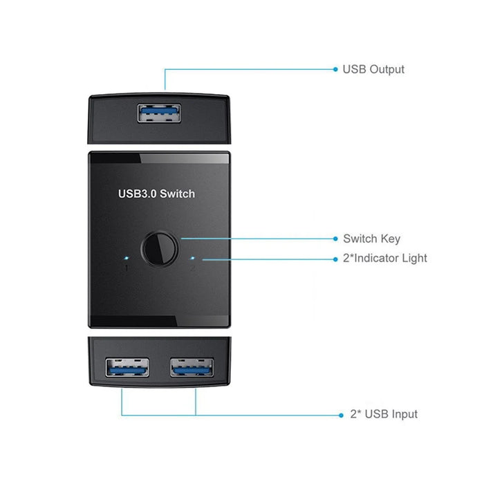 U3-014 KVM USB 3.0 Bidirectional Switch Selector 2 to 1 Sharing or 1 to 2 Hub for Keyboard Mouse Scanner Printer - 7