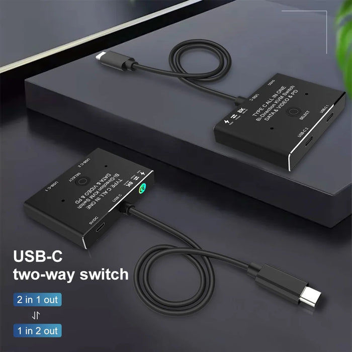UC-161 0.5m USB-C Bi-Direction Switch MST 1 to 2 Type-C Hub Adapter Support Video 8K/30Hz, 10Gbps Data, PD 100W - 2