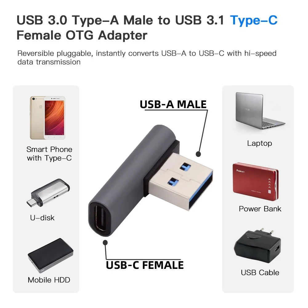 UC-067-LP Type-C Female 90 Degrees Left Angled to USB 3.0 Type-A Male Data Adapter for Laptop Desktop PC - 4