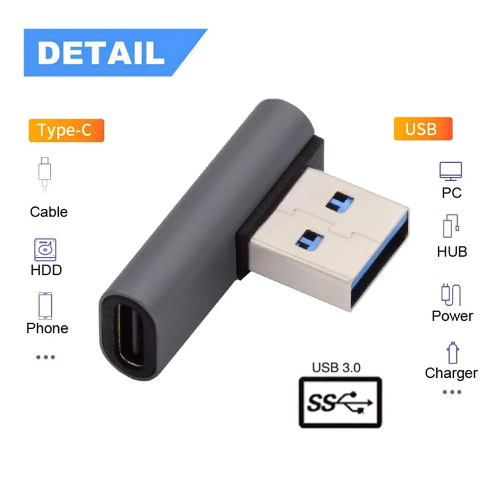 UC-067-LP Type-C Female 90 Degrees Left Angled to USB 3.0 Type-A Male Data Adapter for Laptop Desktop PC - 5