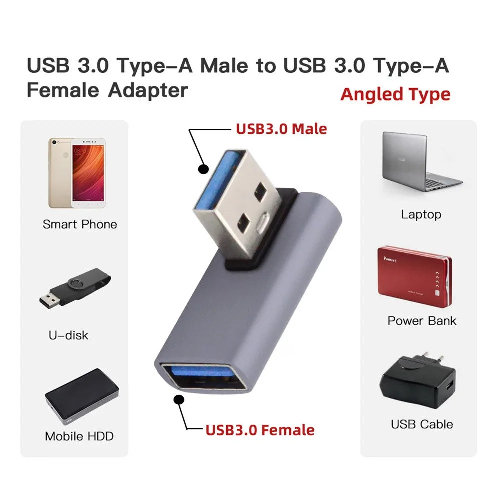 U3-018-LP 10Gbps USB3.0 Male to Female Power Data Transfer Adapter 90 Degrees Left Angled Type Connector - 2