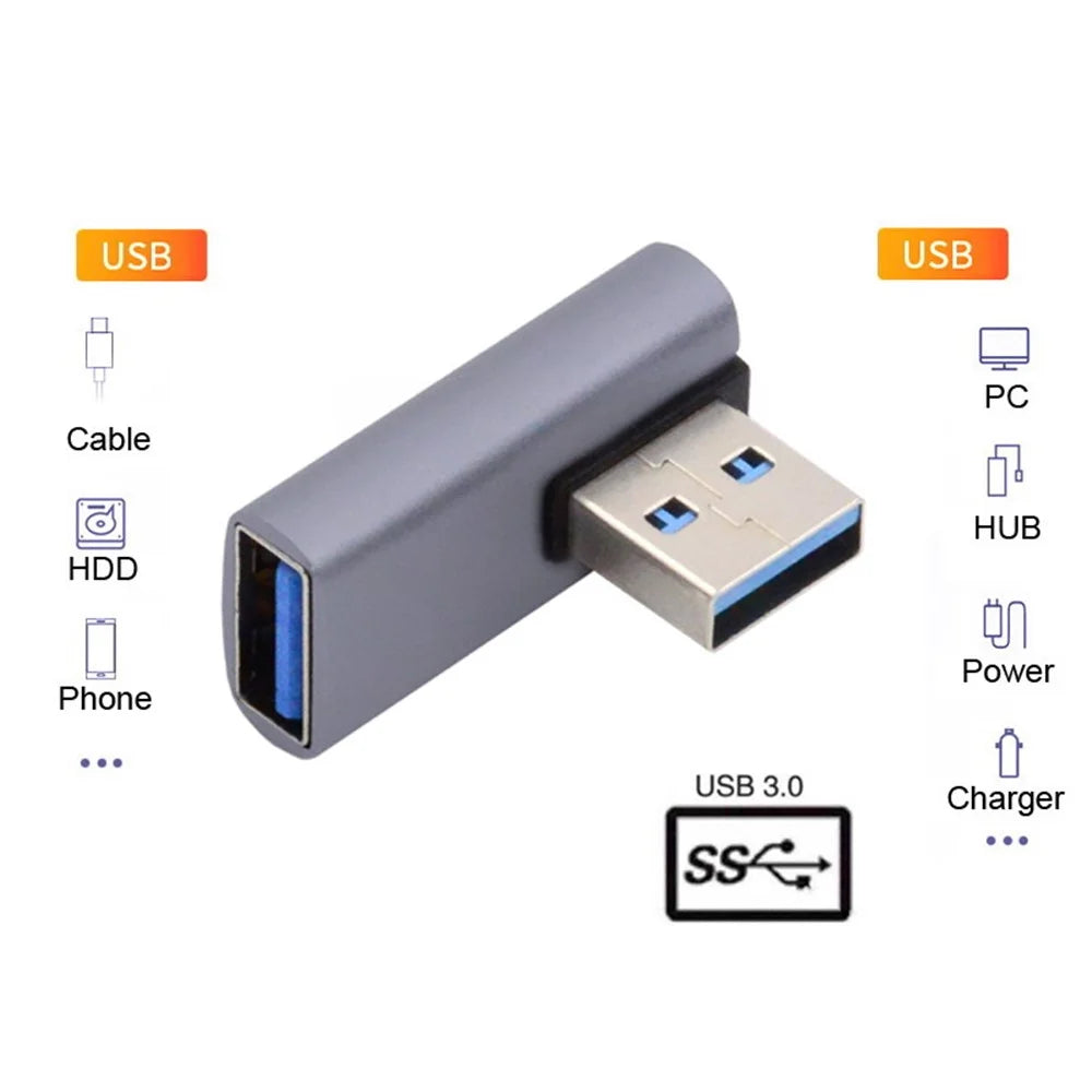 U3-018-LP 10Gbps USB3.0 Male to Female Power Data Transfer Adapter 90 Degrees Left Angled Type Connector - 3
