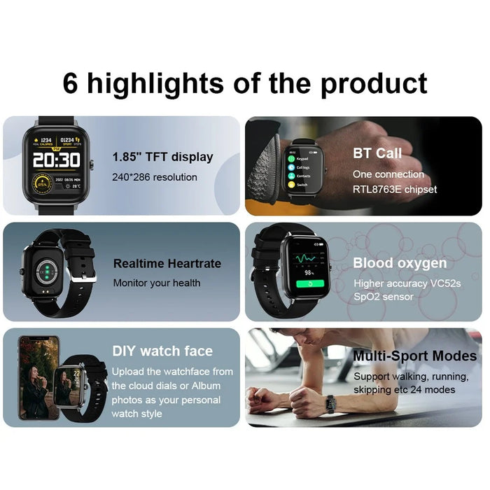 T13C 1.85'' Screen Smart Watch Health Monitor Sports Bracelet Multifunction Bluetooth-compatible Call Waterproof Intelligent Bracelet - Black / Silver - 5