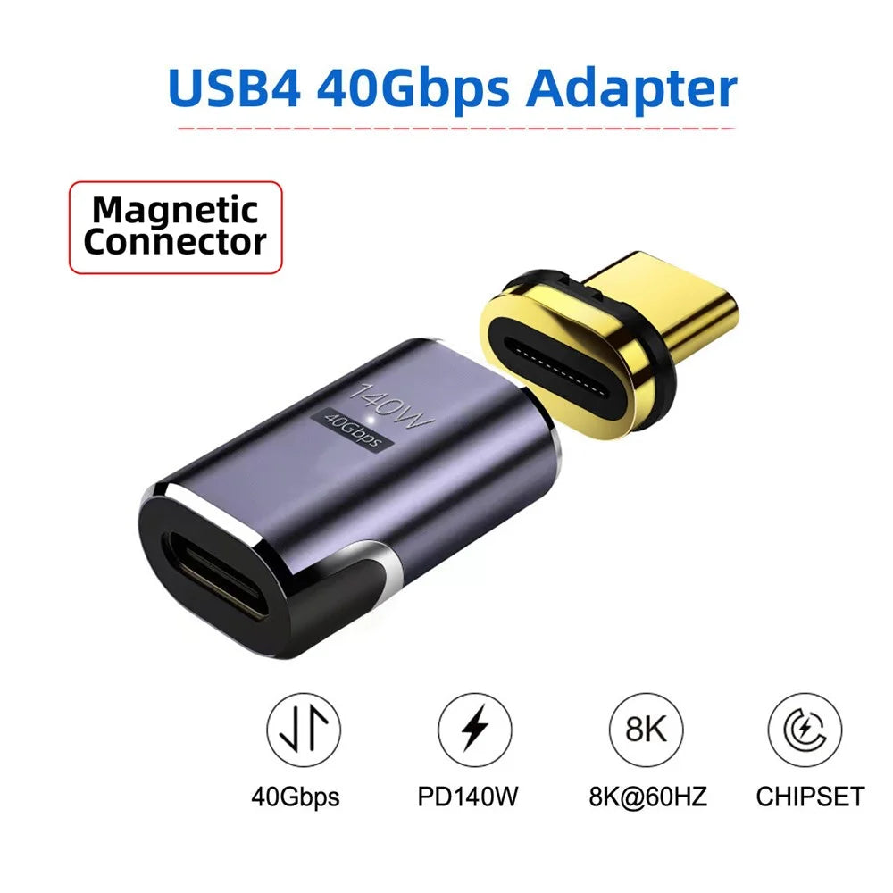 UC-062-MF Magnetic 40Gbps USB-C Male to Female Adapter 140W USB4.0 Quick Data Transfer 8K 60Hz Video Output Type-C Convertor for MacBook and Type C Devices - 2