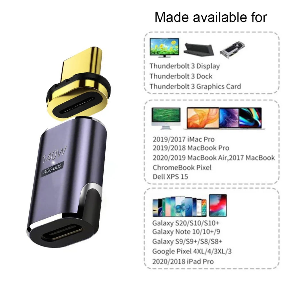 UC-062-MF Magnetic 40Gbps USB-C Male to Female Adapter 140W USB4.0 Quick Data Transfer 8K 60Hz Video Output Type-C Convertor for MacBook and Type C Devices - 7