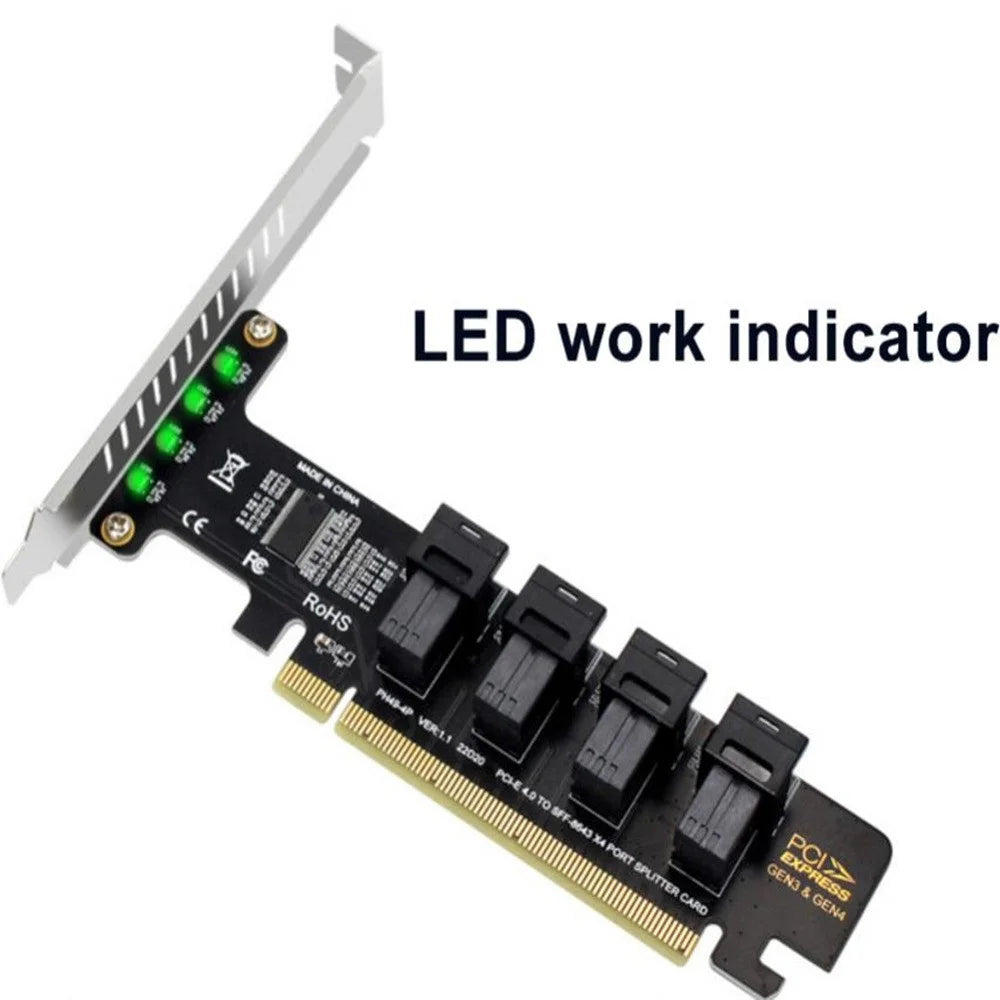 U2 PCIE 4.0 to 4 Ports U.2 NVME SFF-8643 Expansion Card Mainboard SSD Adapter - 4